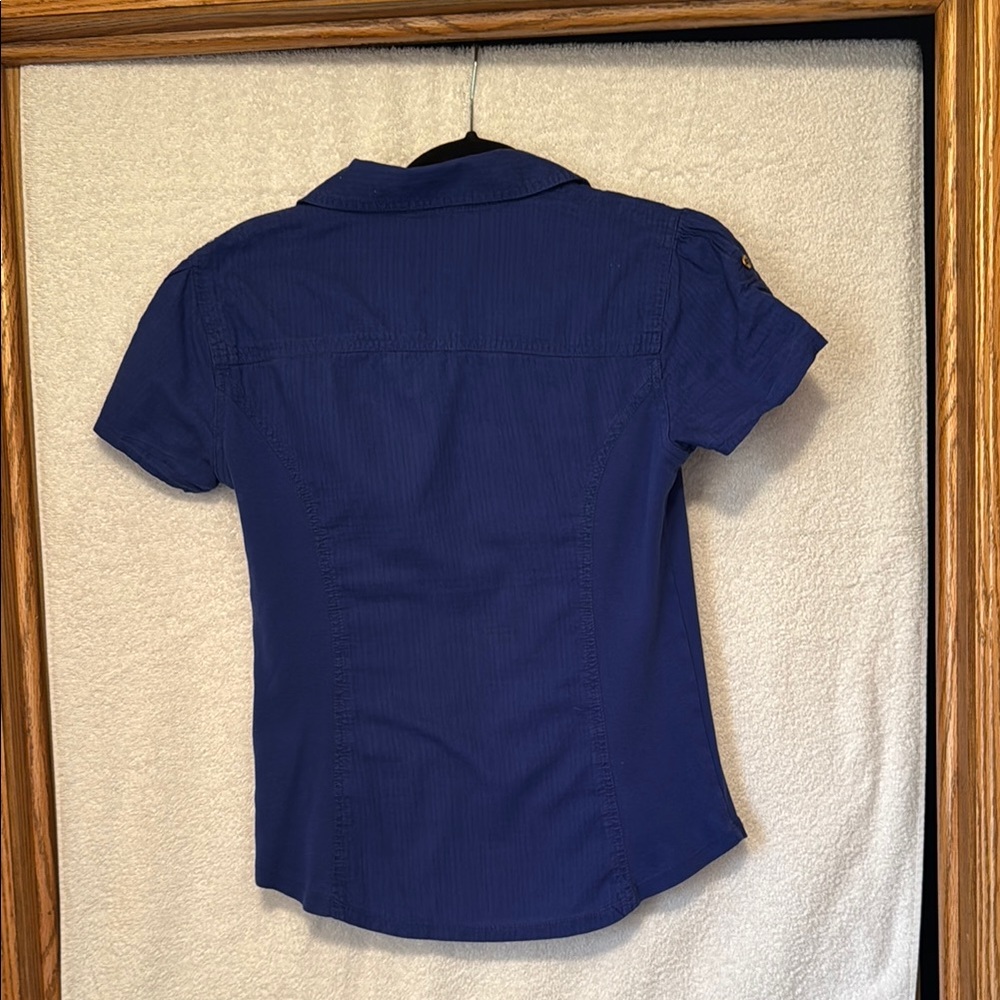 Blue Button-Up Women's Top - Picture 4 of 12